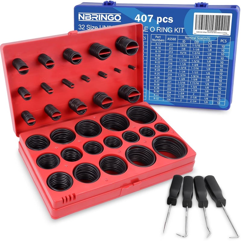 NBRINGO 826 Pcs Universal O-Ring Kit - Metric & SAE Standard 70A Durometer O Ring Assortment Kit for Auto Engines, Hydraulic Cylinders, Chemical Plumbing, Fuel Systems with 4 Pick Tools - Image 1